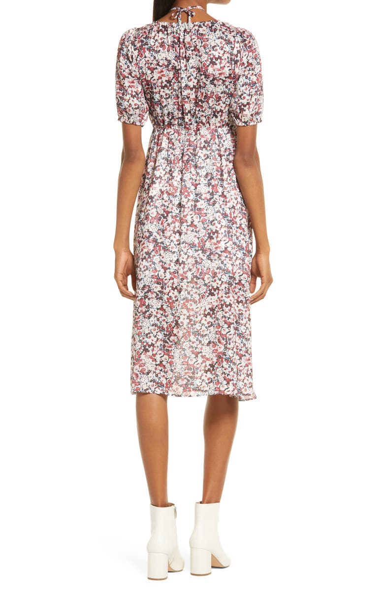 NSR Floral Print Tie Front Midi Dress, Alternate, color, 