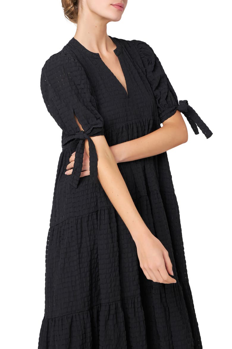 Gingham Tiered Midi Dress, Alternate, color, BLACK