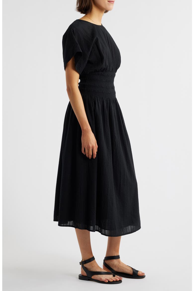 Stripe Smocked Waist Seersucker Dress, Alternate, color, TRUE BLACK