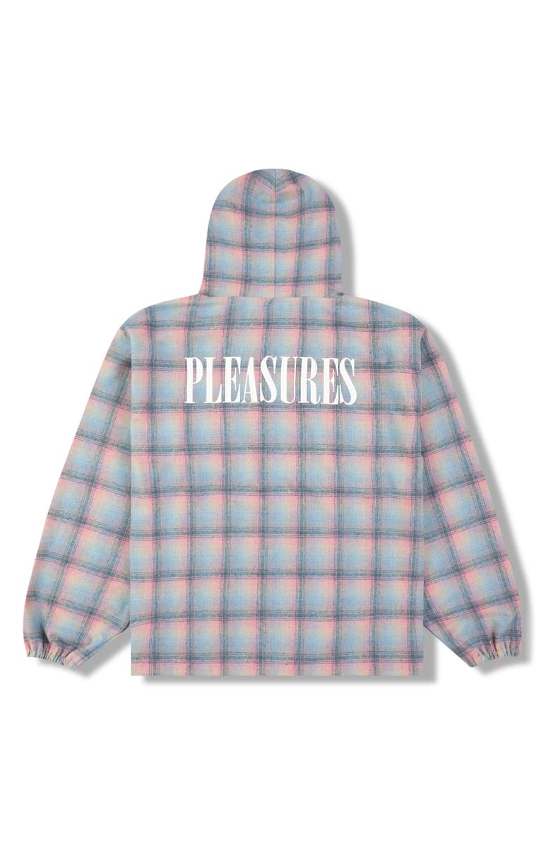 PLEASURES Sender Oversize Ombré Check Cotton Flannel Hoodie, Alternate, color, Pink