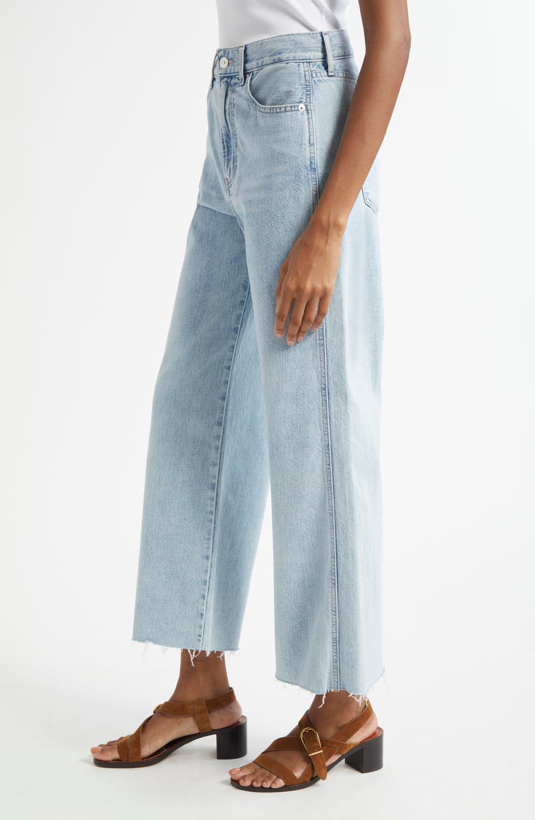 Veronica Beard Taylor Raw Hem High Waist Ankle Wide Leg Jeans, Alternate, color, Pale Stone
