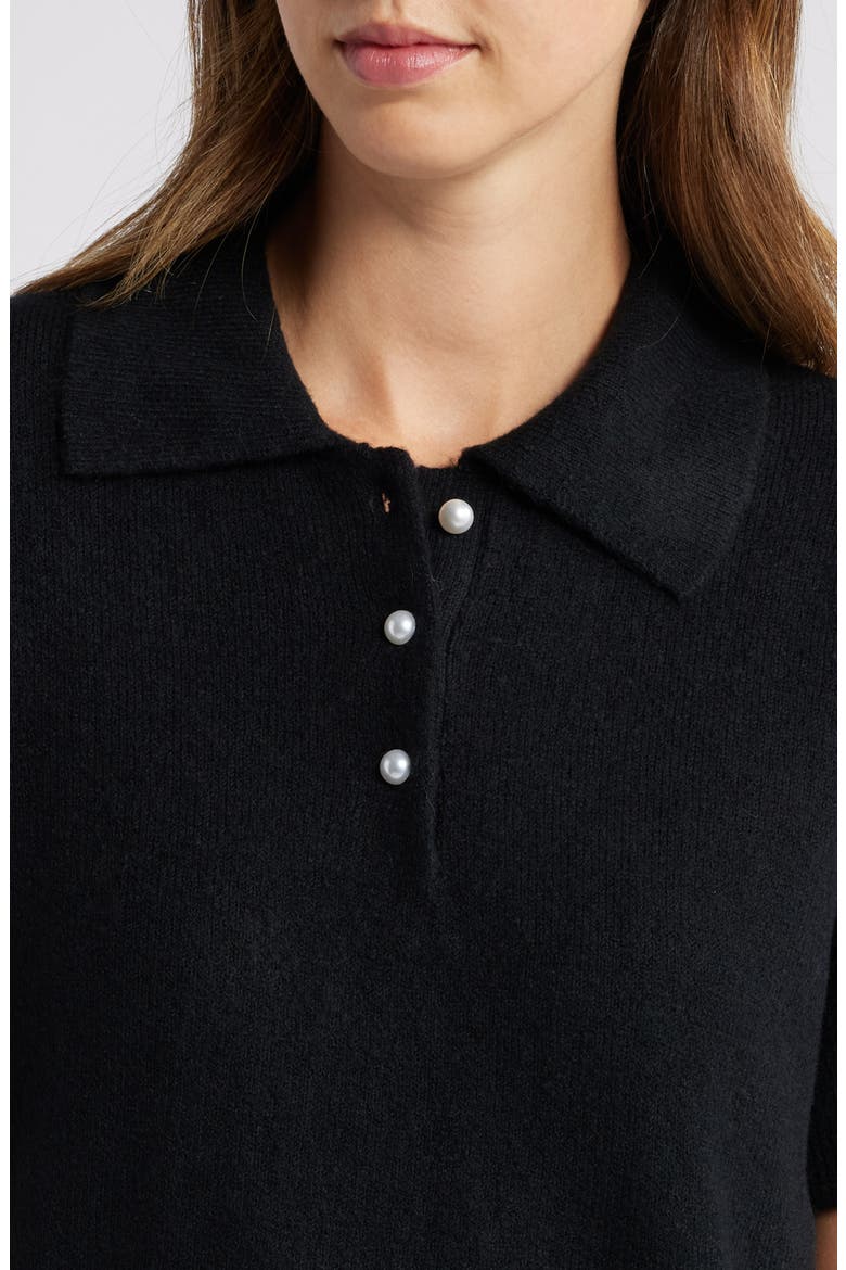 Imitation Pearl Button Polo Sweater, Alternate, color, RICH BLACK