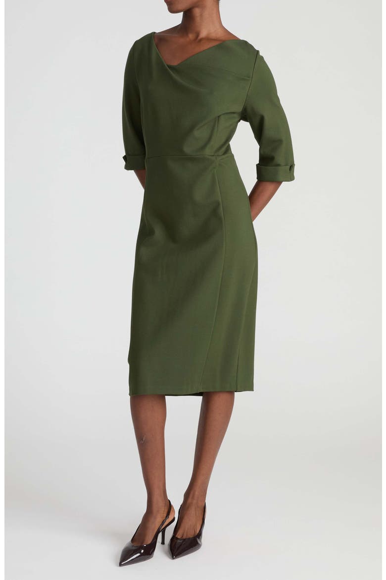 Lando Ponte Midi Dress, Main, color, KOMBU GREEN