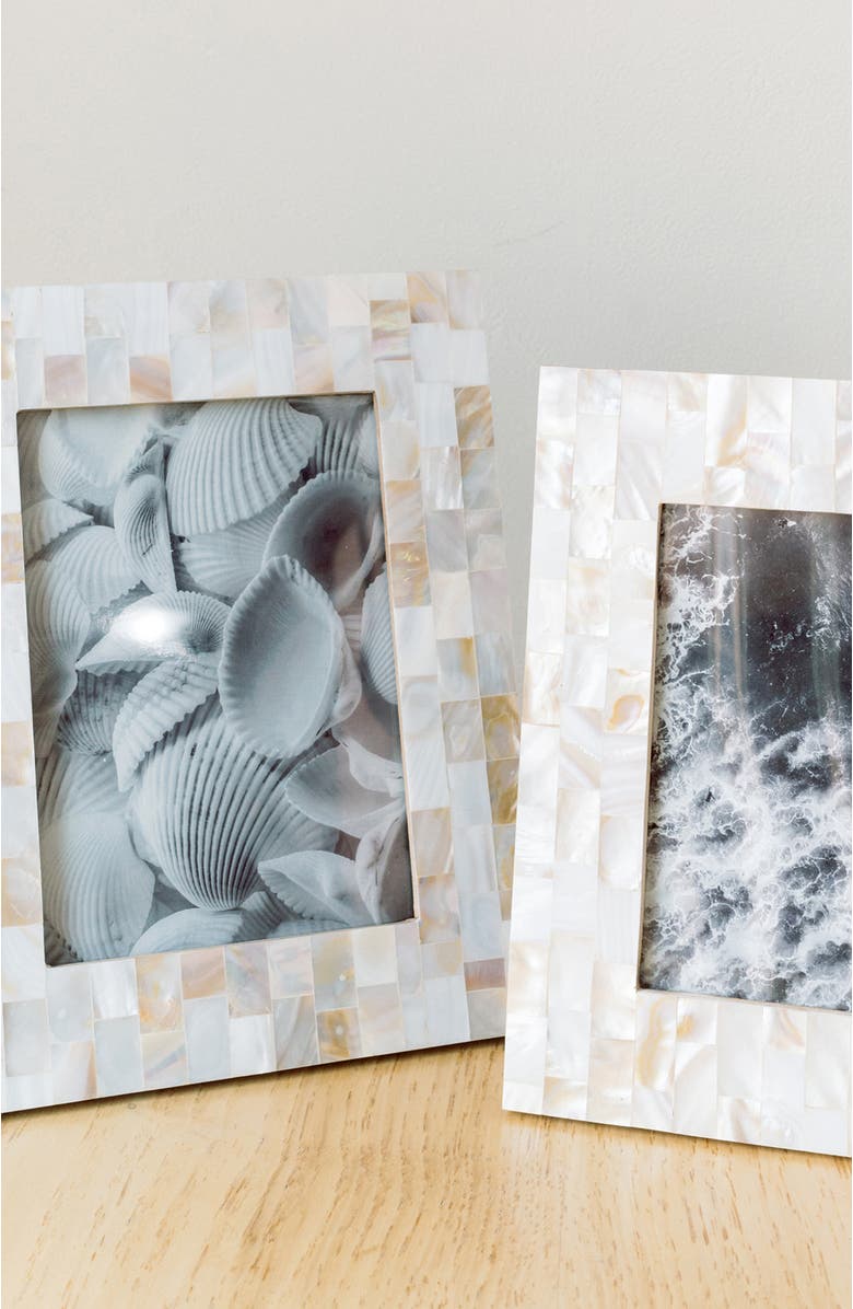 Matr Boomie Chitra Mother of Pearl Picture Frame- Hand Carved Fair Trade, Alternate, color, White