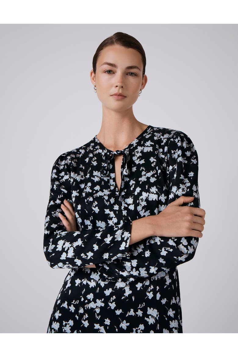 Ana Floral Satin Midi Dress, Alternate, color, Black Floral