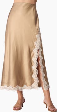 CAMI NYC Teagan Polka Dot Lace Accent Silk Maxi Skirt