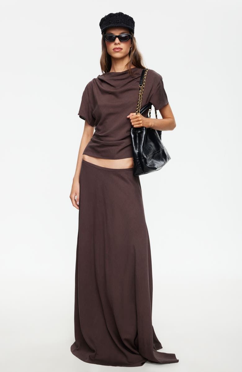 LIONESS Halcyon Cowl Neck Crop Linen Blend Top, Alternate, color, Brown