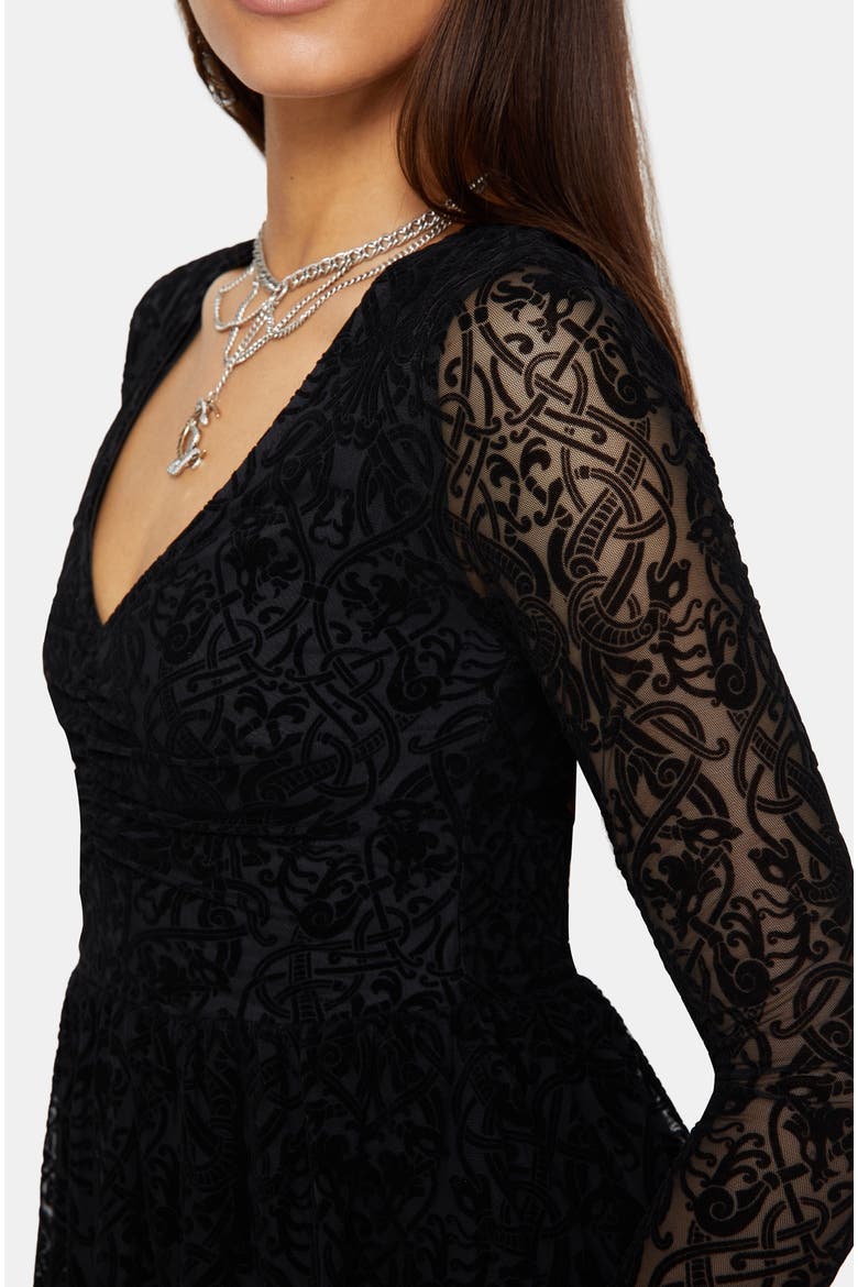 Disrupt Flocked Mesh Mini Dress, Alternate, color, Black