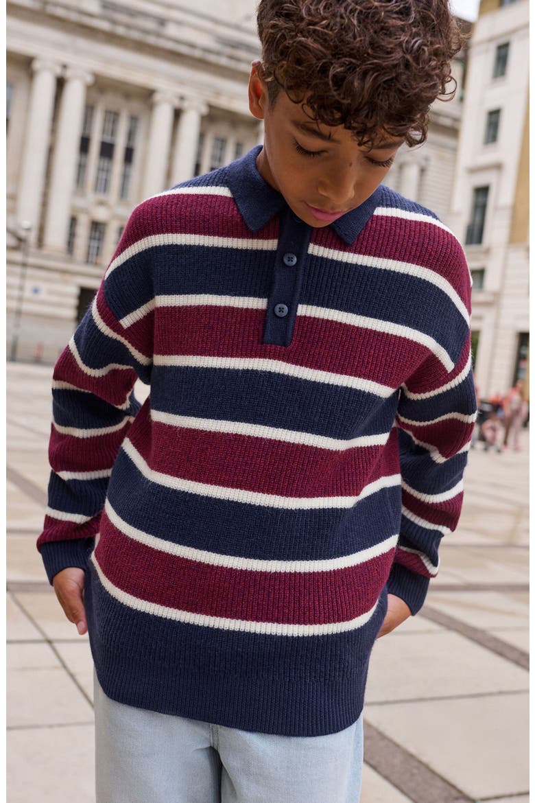 Kids' Stripe Polo Sweater, Alternate, color, NAVY MULTI