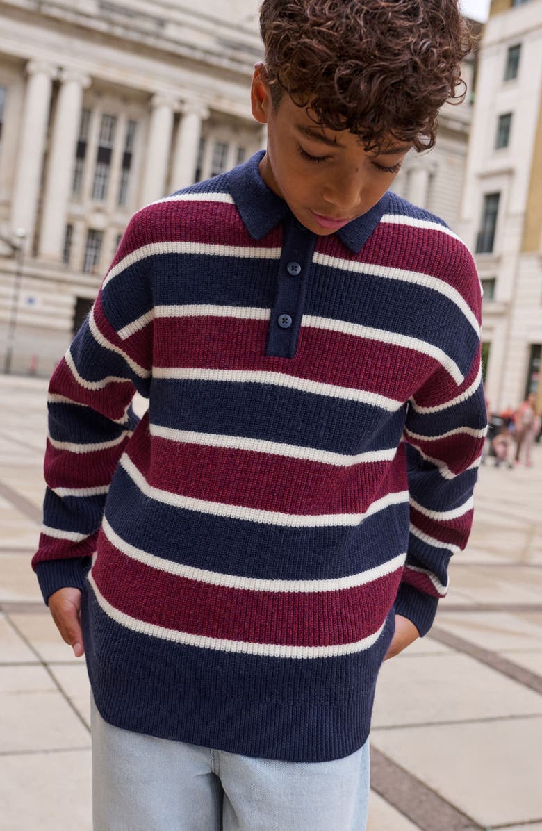 NEXT Kids' Stripe Polo Sweater, Alternate, color, Navy Multi