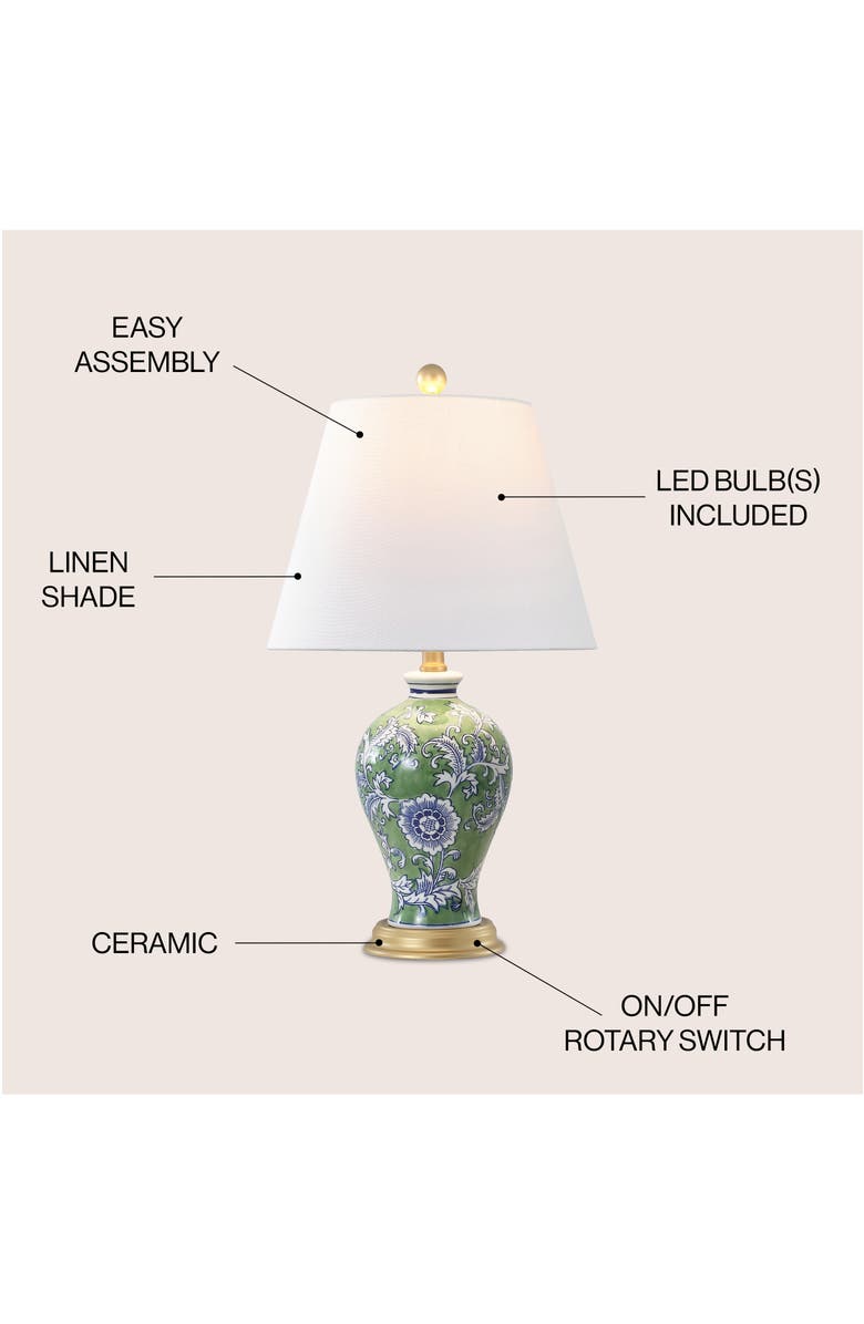 JONATHAN Y Grace French Country Cottage Ceramic/Iron Floral Urn LED Table Lamp, Alternate, color, Green/White
