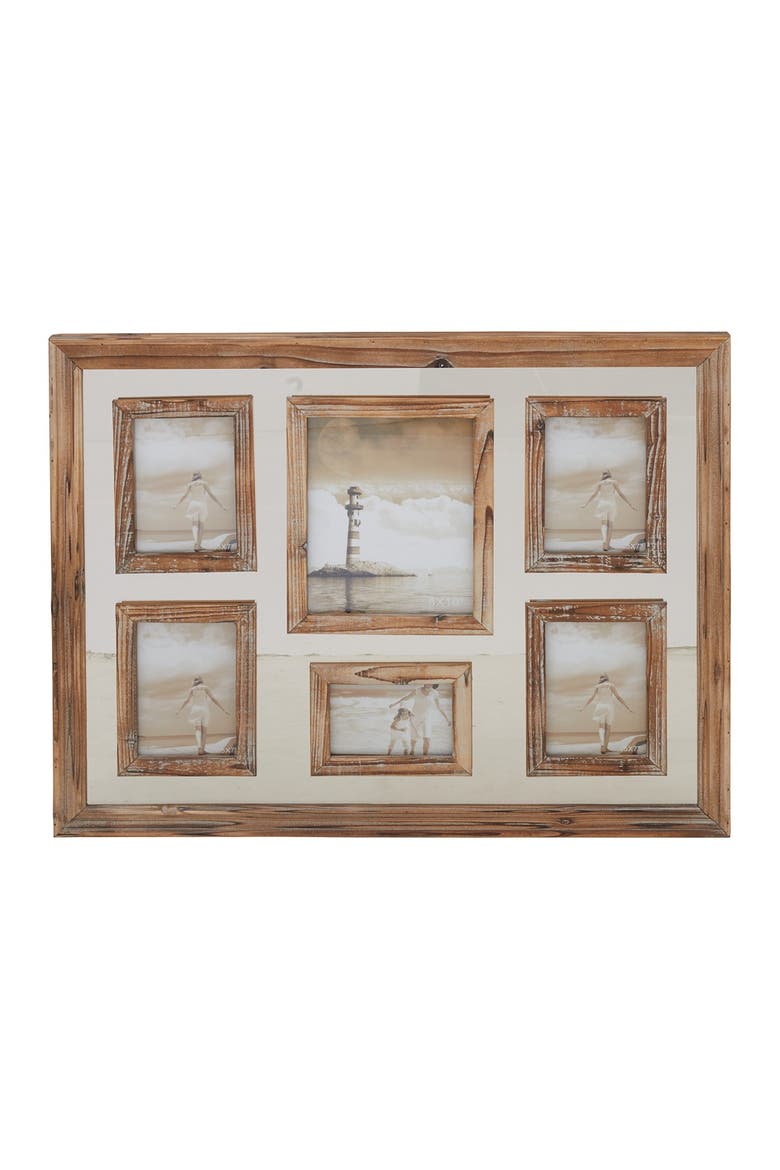 Brown Wood 6-Slot Wall Photo Frame with Wood Frame, Main, color, BROWN