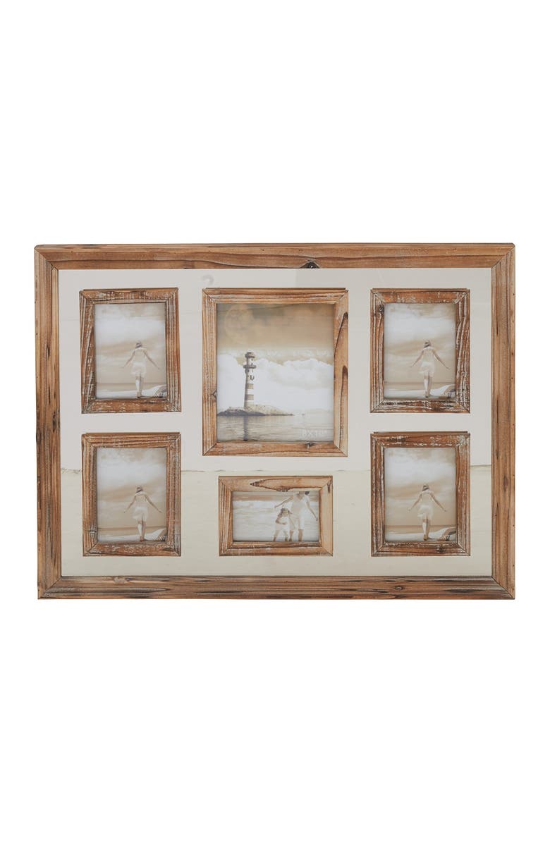 SONOMA SAGE HOME Brown Wood 6-Slot Wall Photo Frame with Wood Frame, Main, color, 