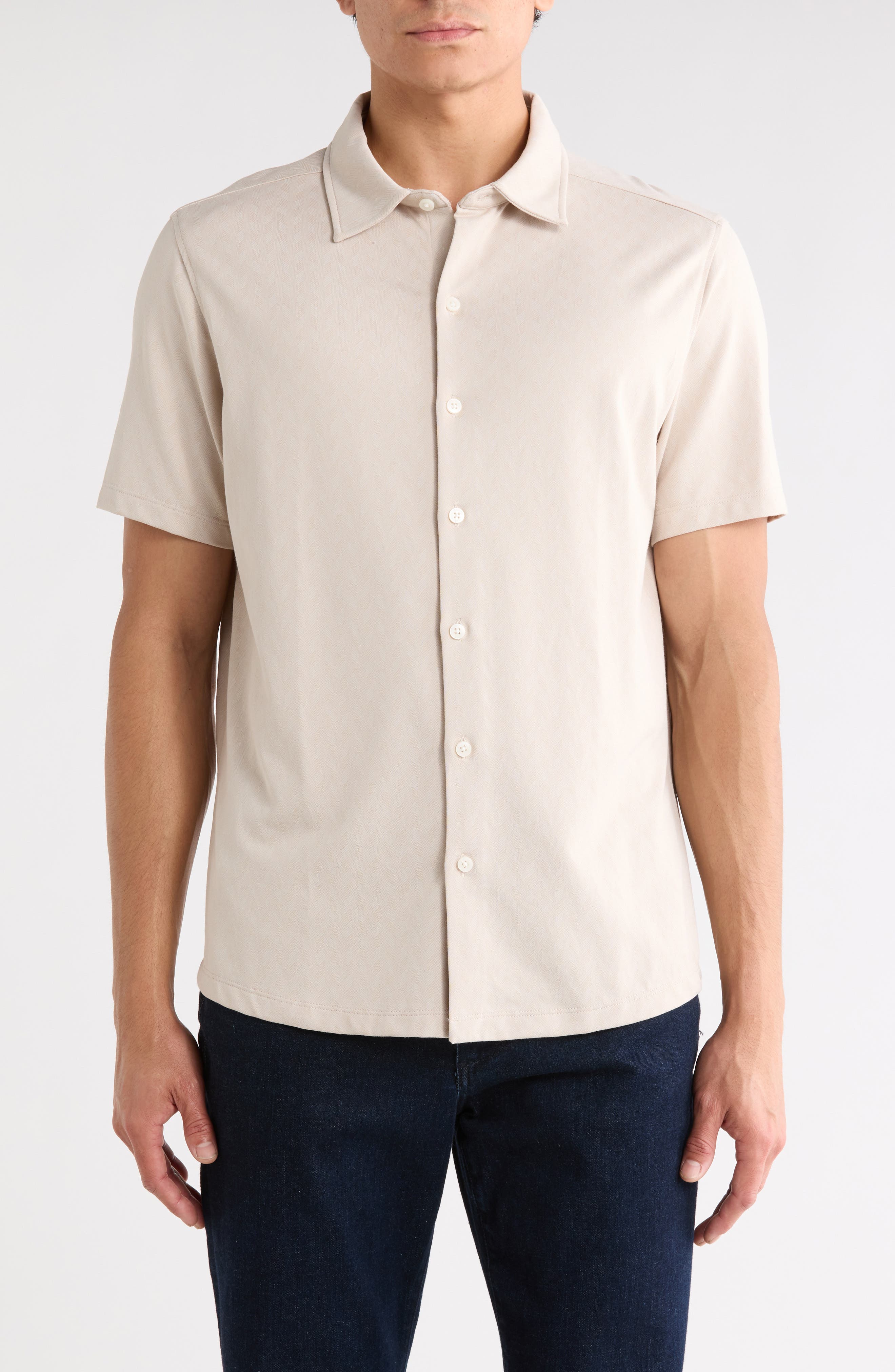 Ruben Herringbone Button Up Knit Shirt