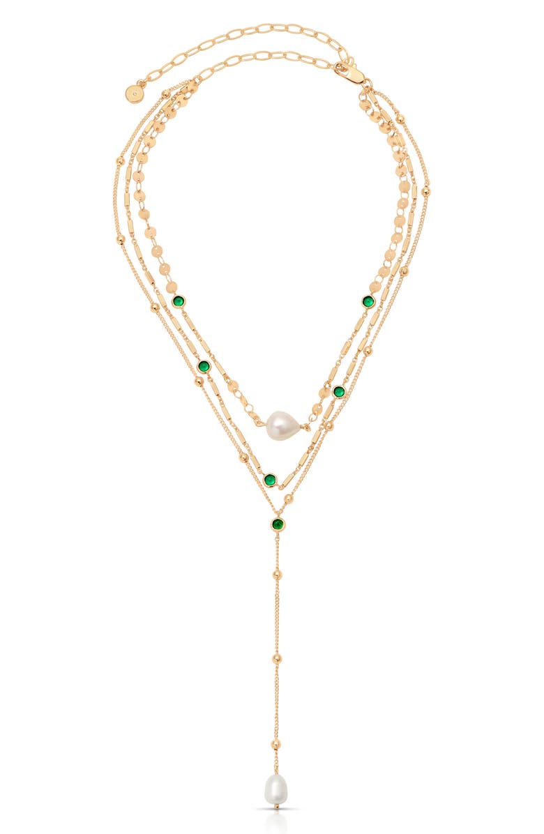 Ettika Forever Falling Freshwater Pearl Layered Y-Necklace, Alternate, color, Green