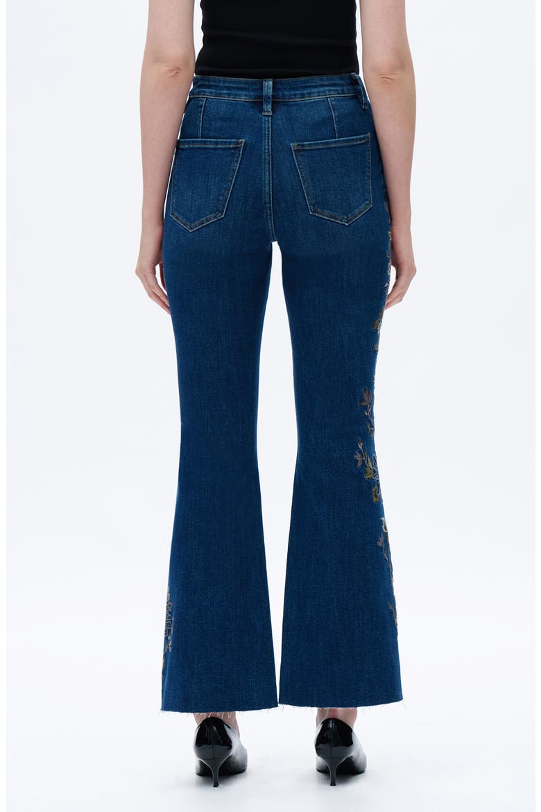 Embroidered Raw Hem High Waist Flare Jeans, Alternate, color, DARK BLUE