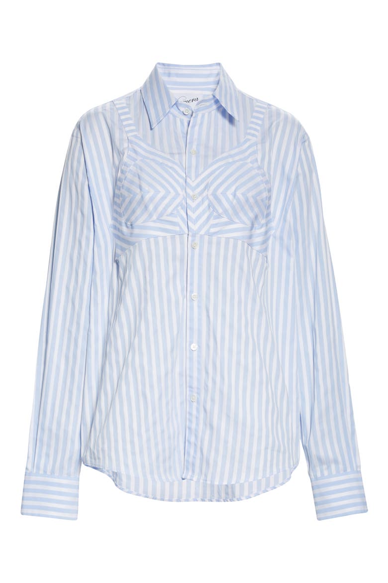 Built-In Bra Stripe Button-Up Shirt, Alternate, color, BLUE STRIPE