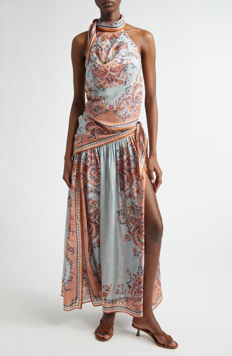 Zimmermann Aster Paisley Scarf Tie Silk Halter Top, Alternate, color, Blue Paisley Floral