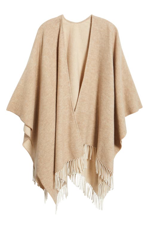 Eileen Fisher Fringe Trim Cotton Wool & Cashmere Poncho In Brown