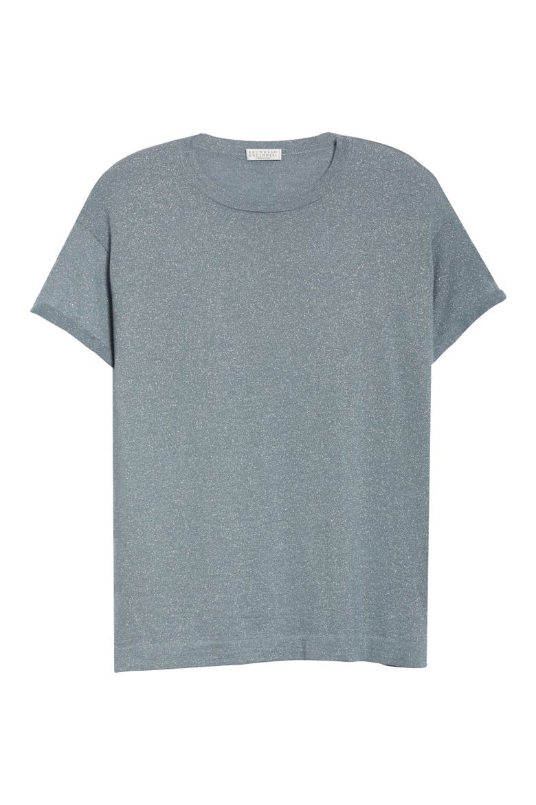 Metallic Cashmere & Silk Blend Sweater Tee, Alternate, color, CELESTE