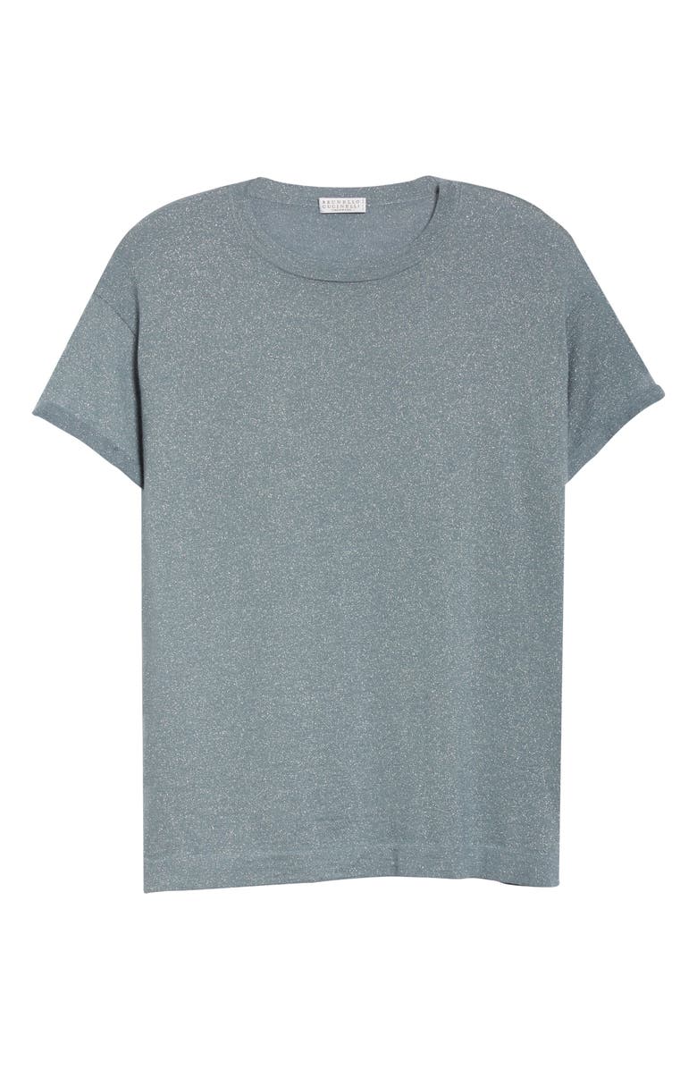 Brunello Cucinelli Metallic Cashmere & Silk Blend Sweater Tee, Alternate, color, 