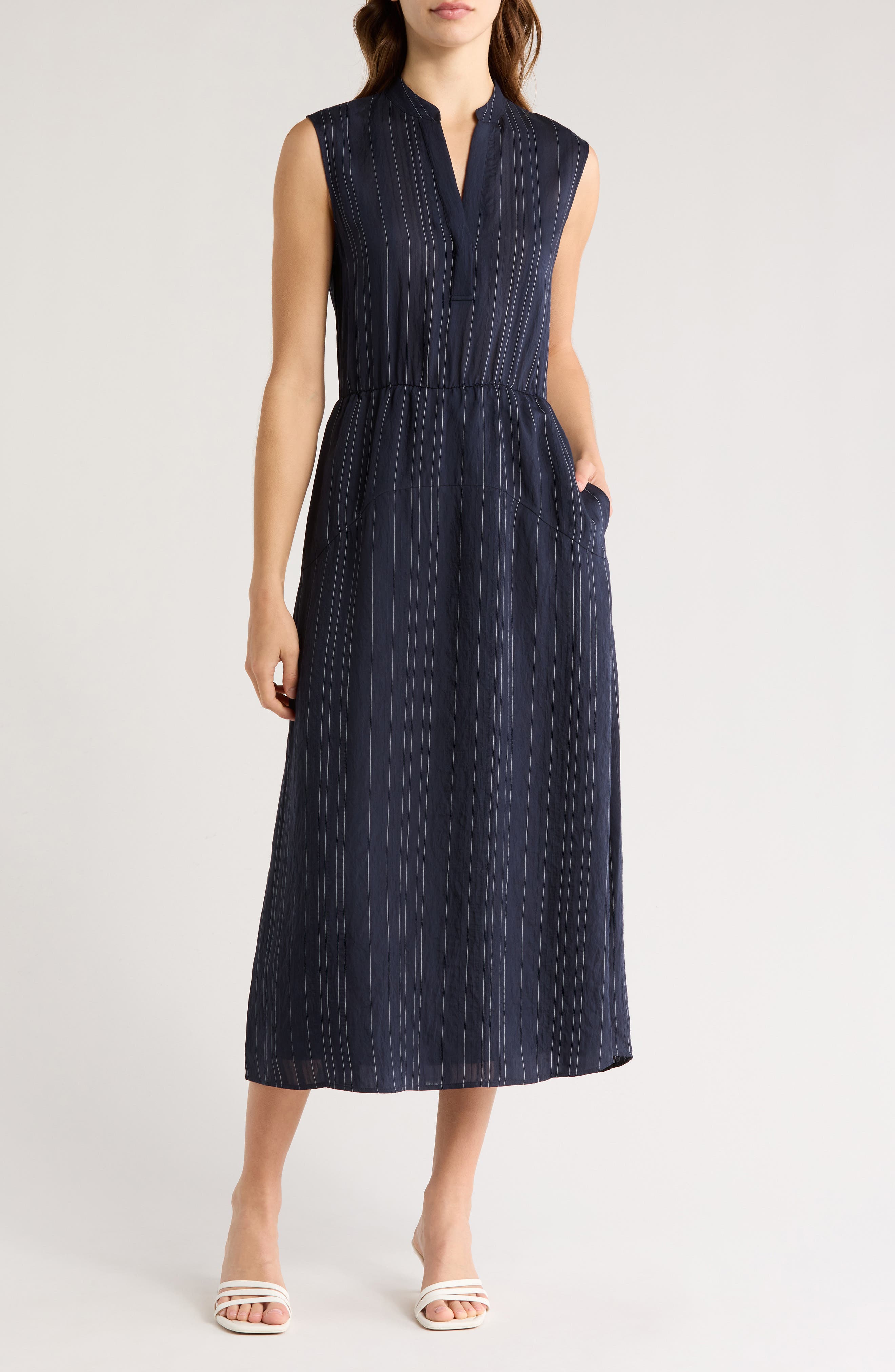 Vince Drapey Striped Tiered Dress