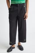 Bode Lucky Draw Embroidered Cotton Twill Wide Leg Ankle Pants