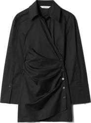 Other Stories Ruched Long Sleeve Cotton Mini Shirtdress