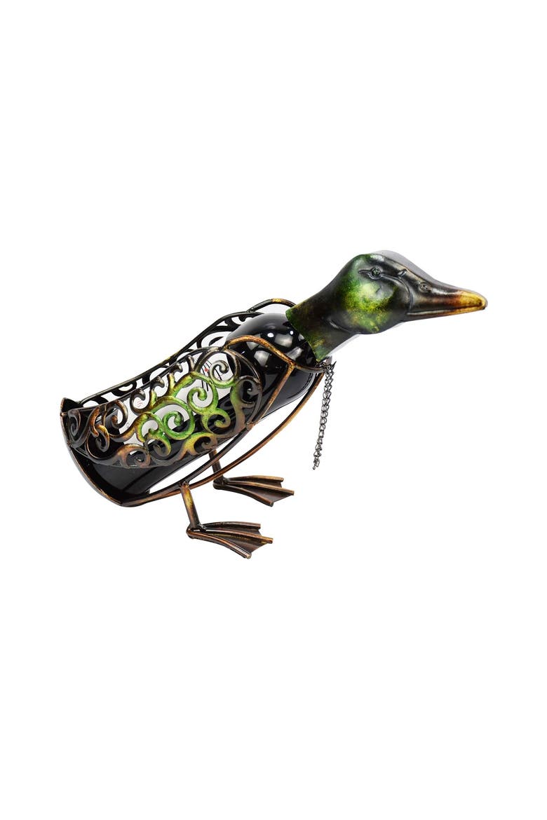 Metal Mallard Duck Bottle Holder 14.15", Main, color, Green