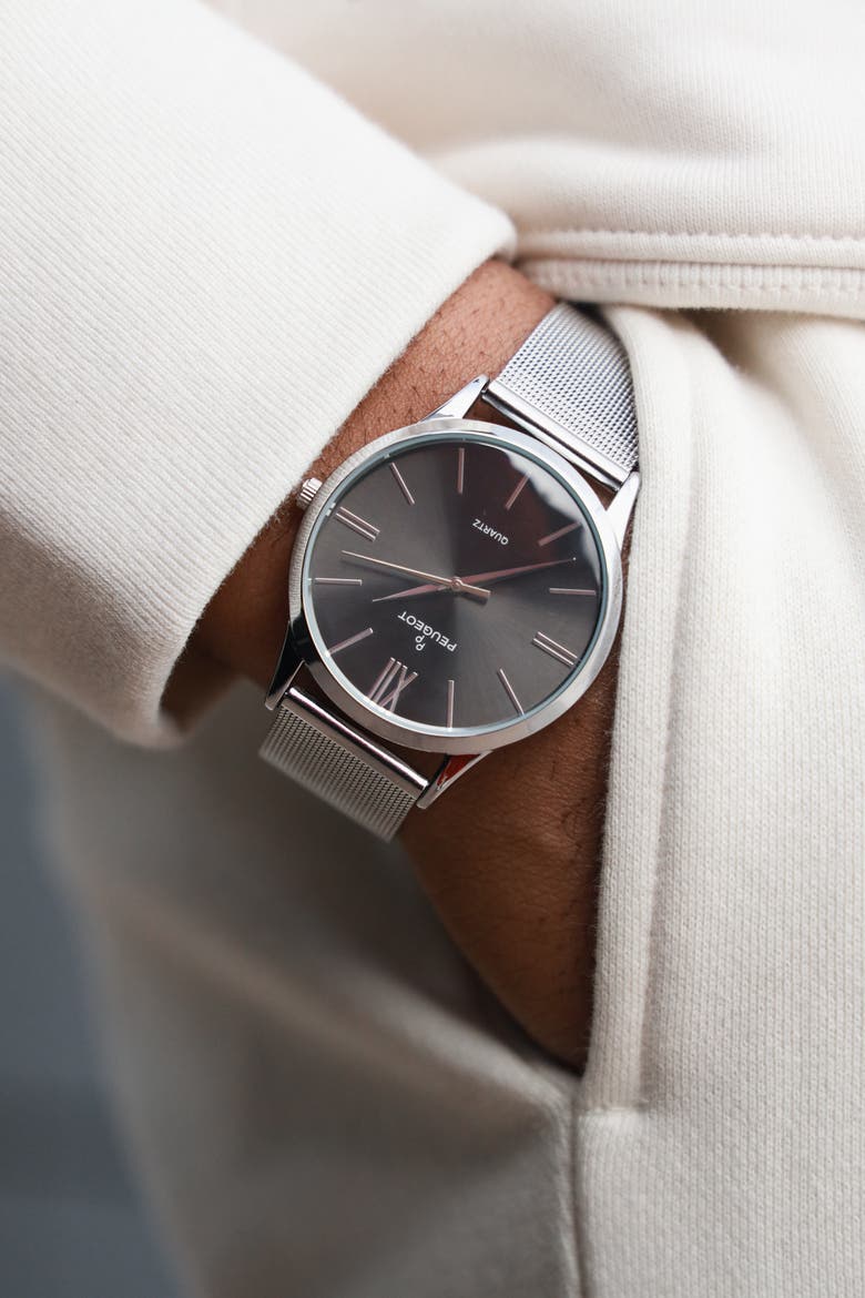 Minimalist Clean Dial Steel Mesh Bracelet Watch - 40MM, Alternate, color, Grey