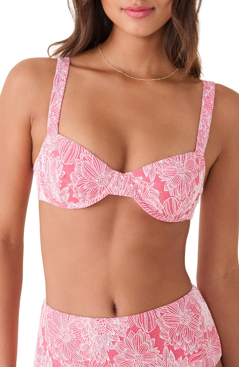 Andie The Dorset Floral Jacquard Underwire Bikini Top, Main, color, Peachy
