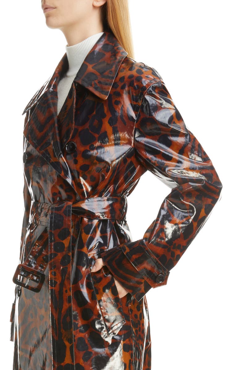 Dries Van Noten Ronas Leopard Print Laminated Cotton Drill Trench Coat, Alternate, color, 