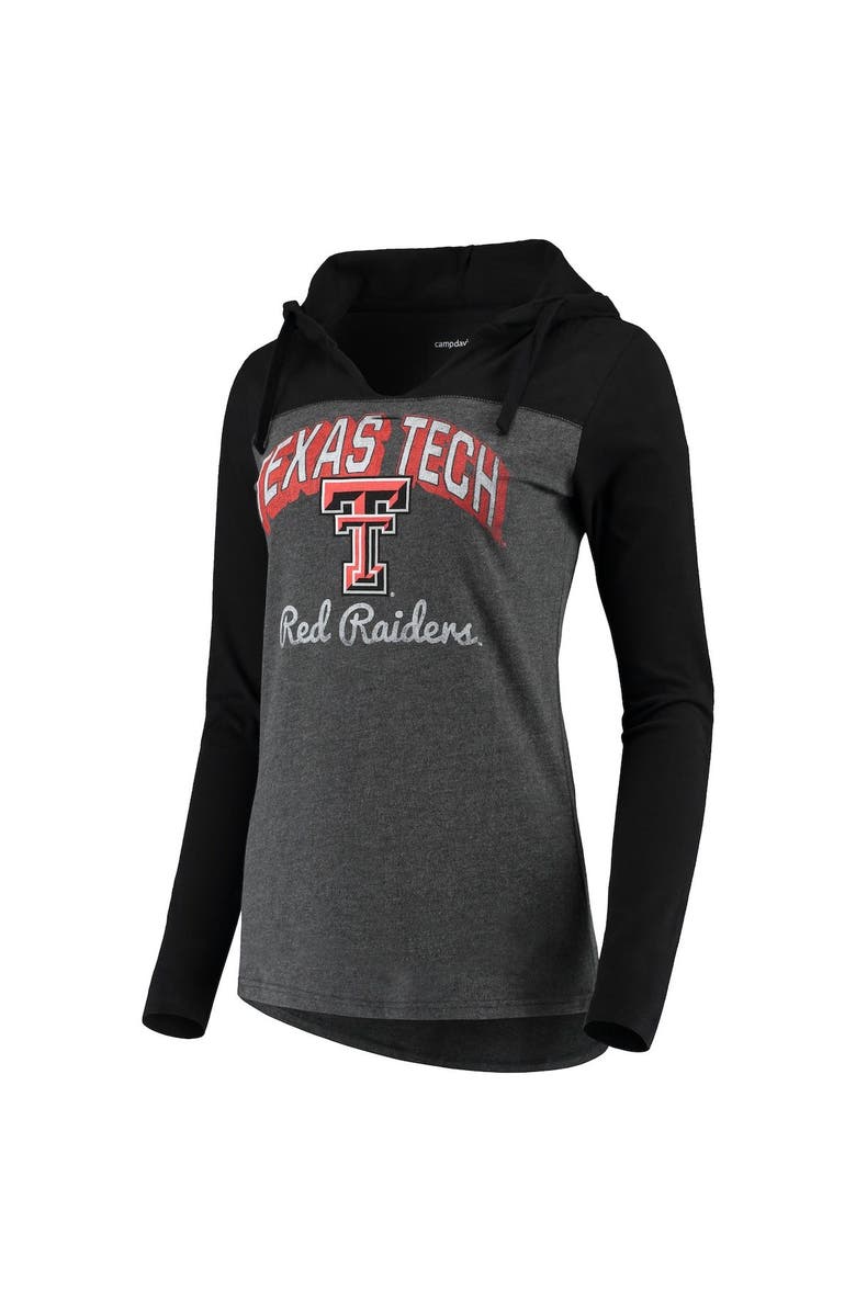 CAMP DAVID Women's Charcoal Texas Tech Red Raiders Knockout Color Block Long Sleeve V-Neck Hoodie T-Shirt, Alternate, color, 