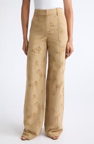 Veronica Beard Cole Floral Jacquard Wide Leg Pants