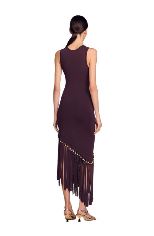 Sandro Fringed And Beaded Maxi Dress In Brown