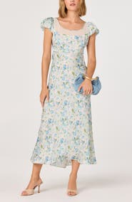 ASTR the Label Erma Floral Puff Sleeve Empire Waist Midi Dress