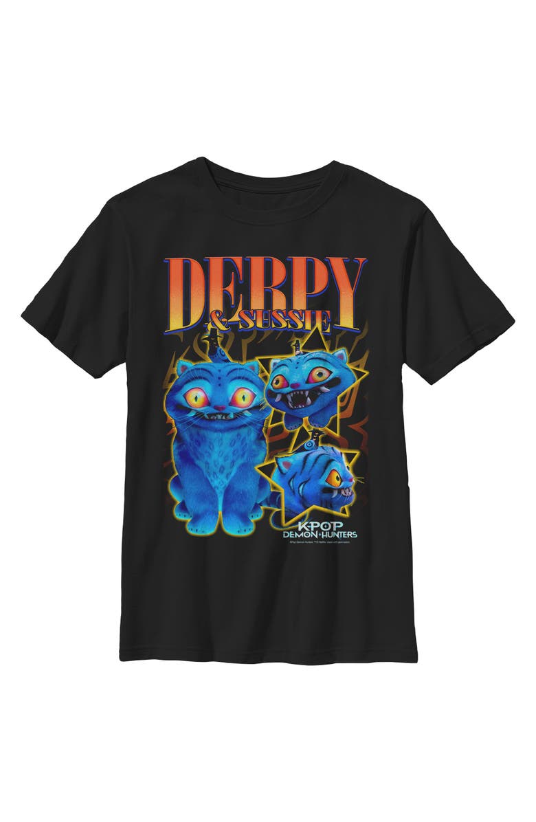 KPop Demon Hunters Boy's KPop Demon Hunters Derpy and Sussie Friends Graphic T-Shirt, Main, color, Black