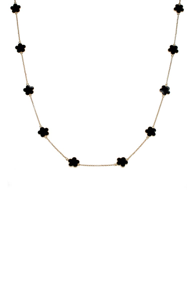 Enamel Clover Station Chain Long Necklace (Nordstrom Exclusive), Main, color, BLACK/ GOLD