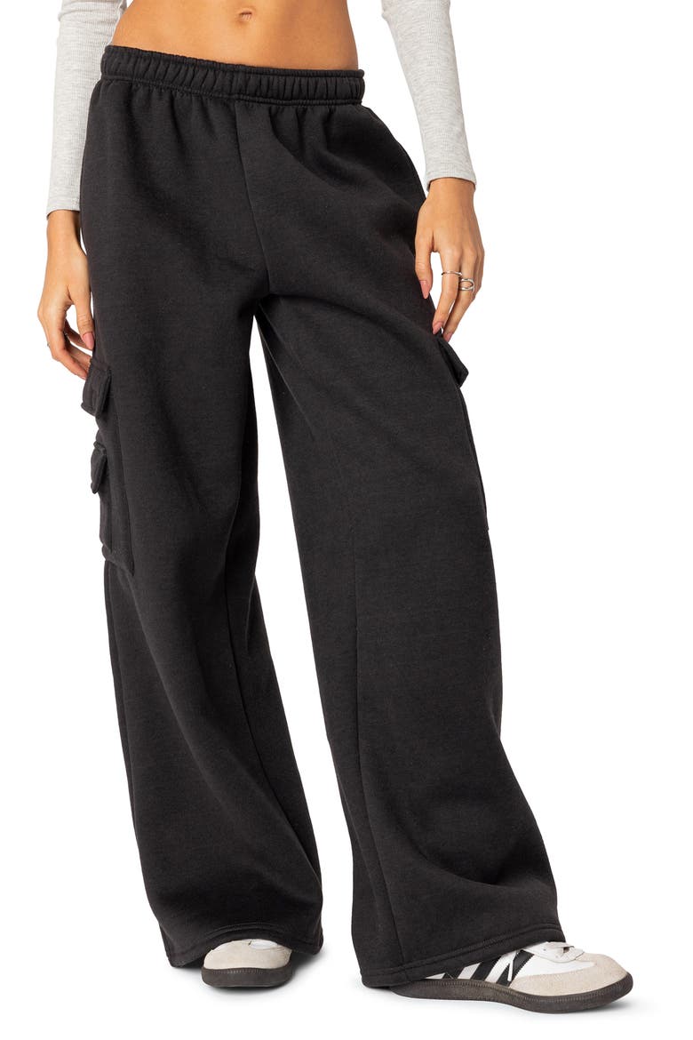Wide Leg Cotton Cargo Sweatpants, Main, color, DARK-GRAY