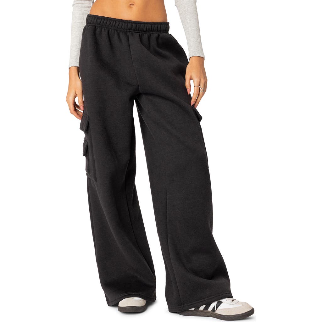 EDIKTED Wide Leg Cotton Cargo Sweatpants in Dark-Gray at Nordstrom, Size X-Small