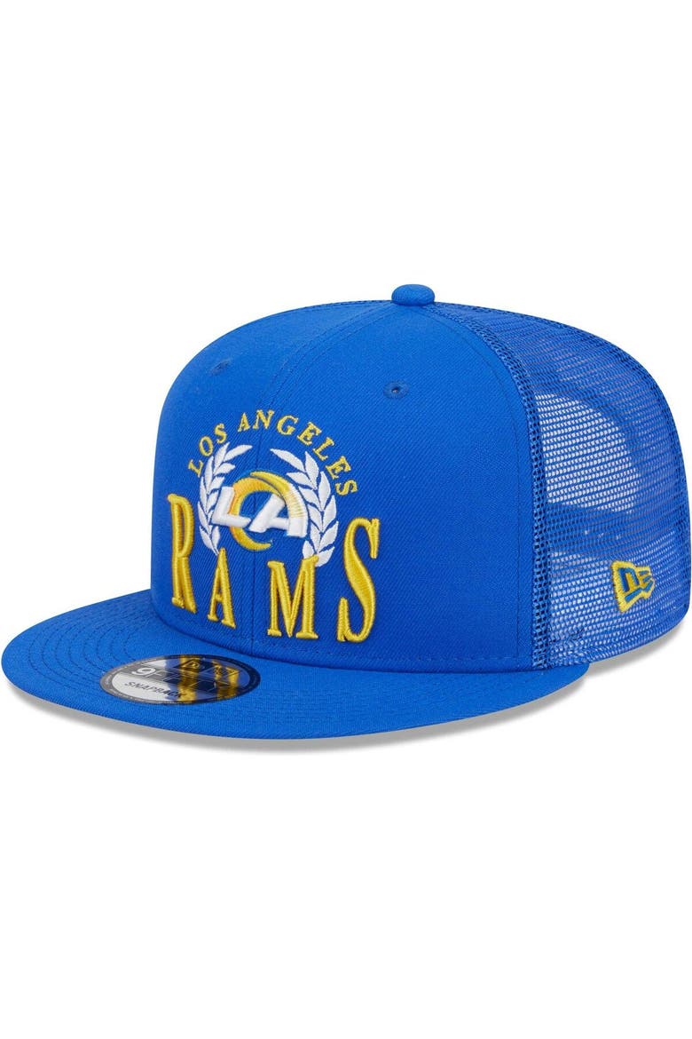 Men's New Era Royal Los Angeles Rams Collegiate Trucker 9FIFTY Snapback Hat, Alternate, color, Royal