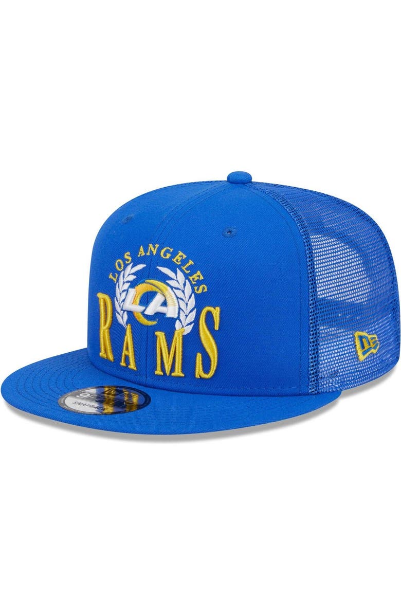 New Era Men's New Era Royal Los Angeles Rams Collegiate Trucker 9FIFTY Snapback Hat, Alternate, color, 