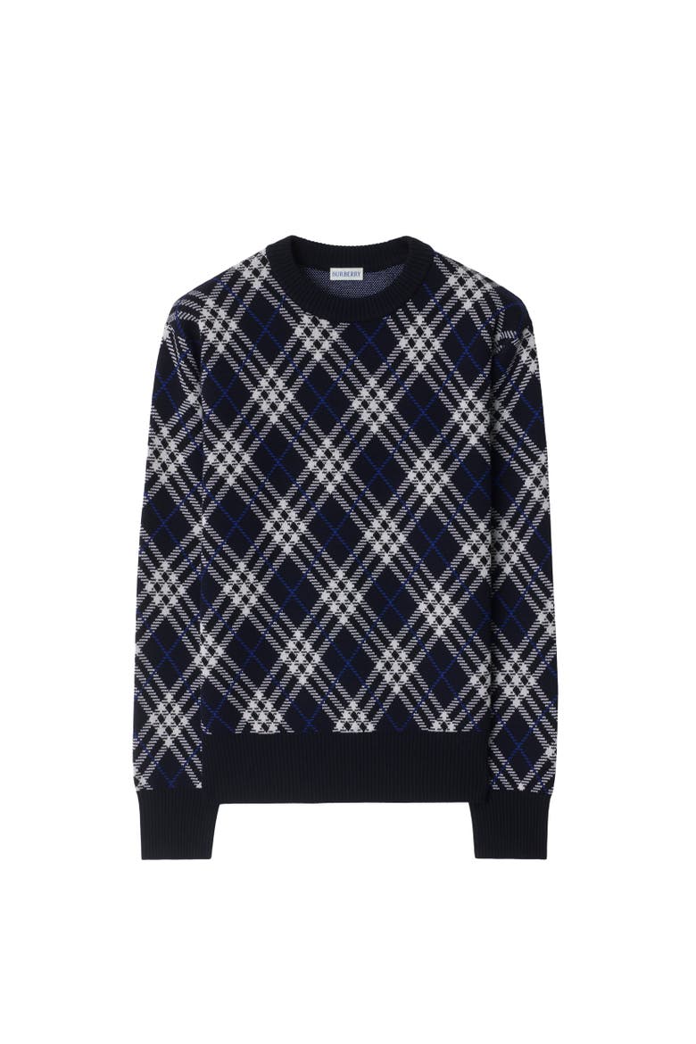 Check Wool Blend Sweater, Alternate, color, Ink blue