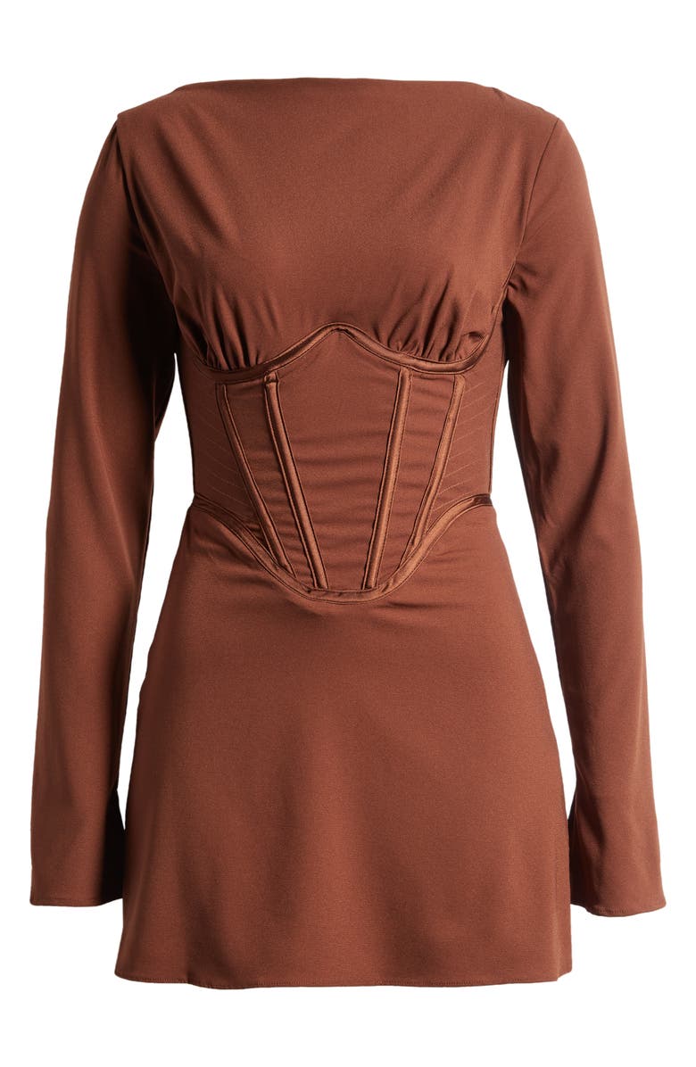 Mistress Rocks Long Sleeve Corset Minidress, Alternate, color, Cocoa