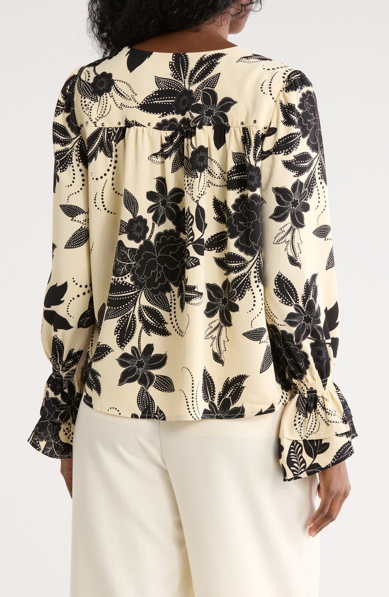 Nicole Miller Floral V-Neck Long Sleeve Top, Alternate, color, Western Floral