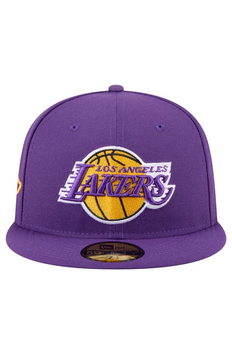 New Era Men's New Era Purple Los Angeles Lakers Throwback Pennant 59FIFTY Fitted Hat, Alternate, color, Purple