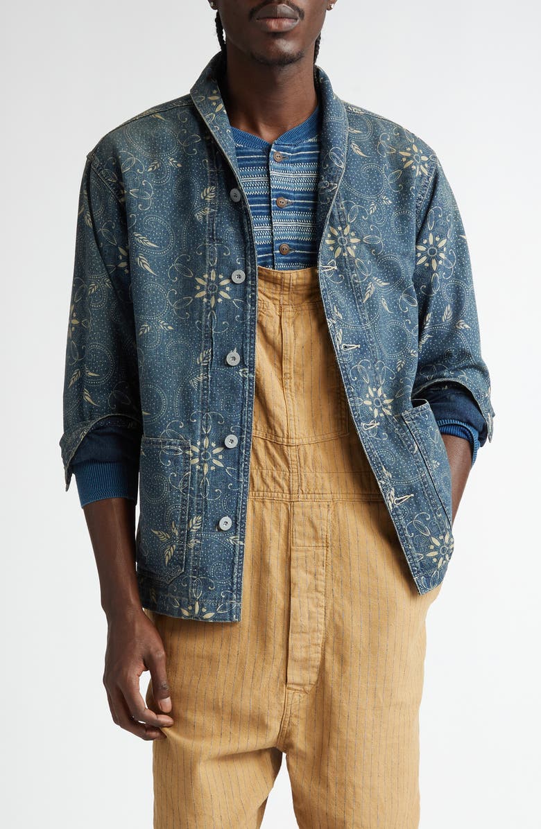 Double RL Indigo Print Woven Overshirt, Main, color, Rl-748 Indigo/ White Multi