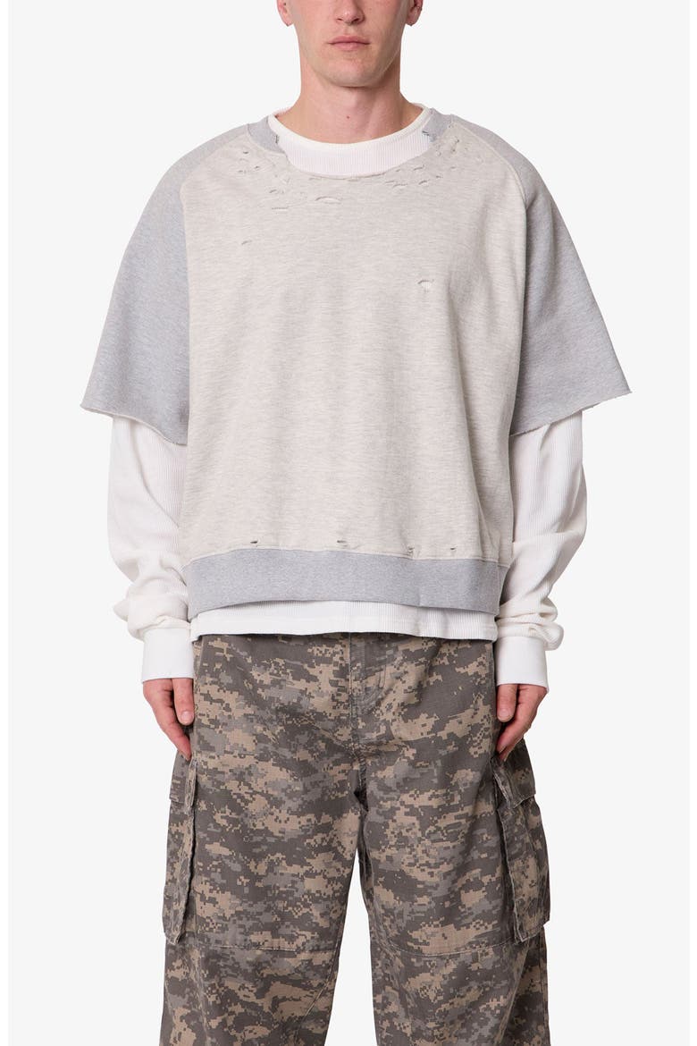 Layered Look Distressed Sweatshirt, Main, color, HEATHER GREY