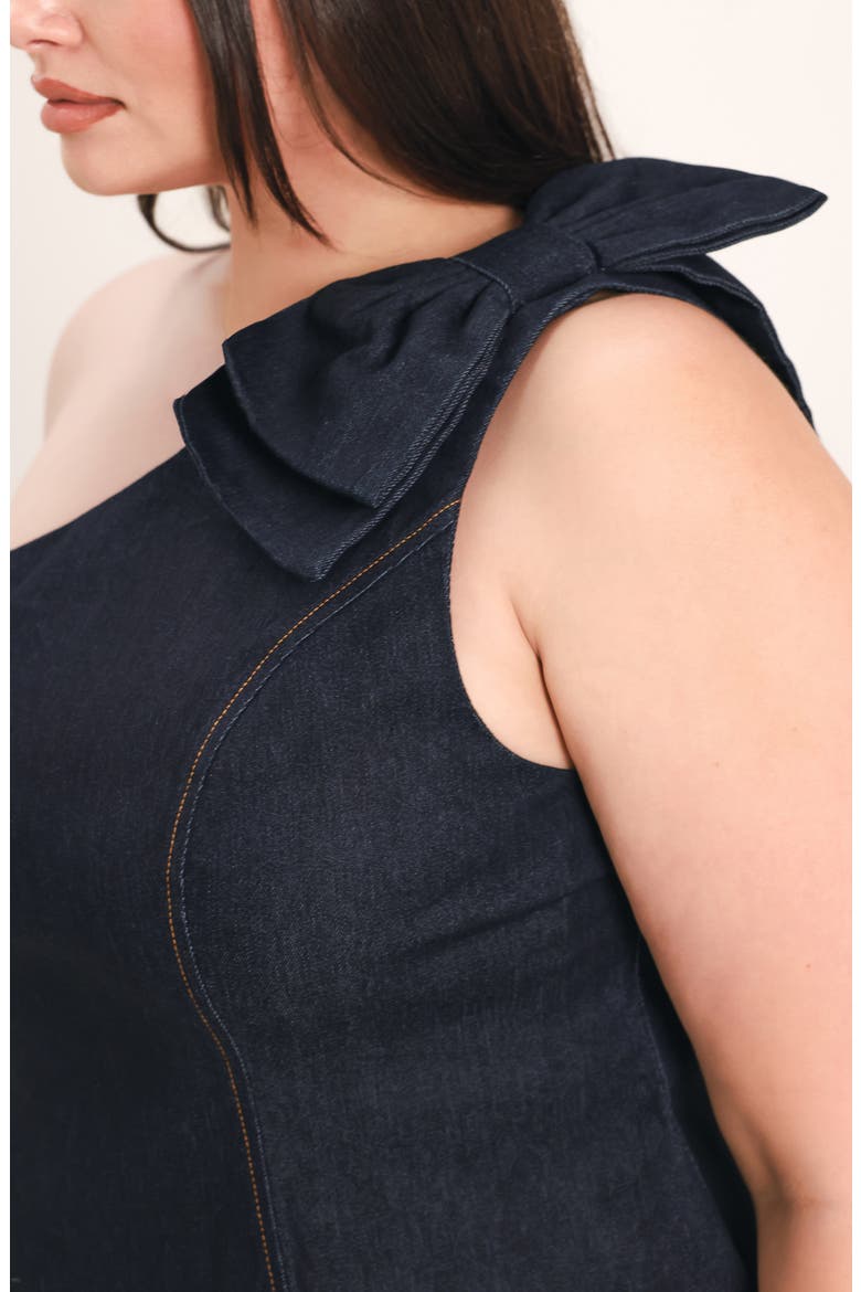 One Shoulder Bow Cotton Blend Top, Alternate, color, DARK DENIM