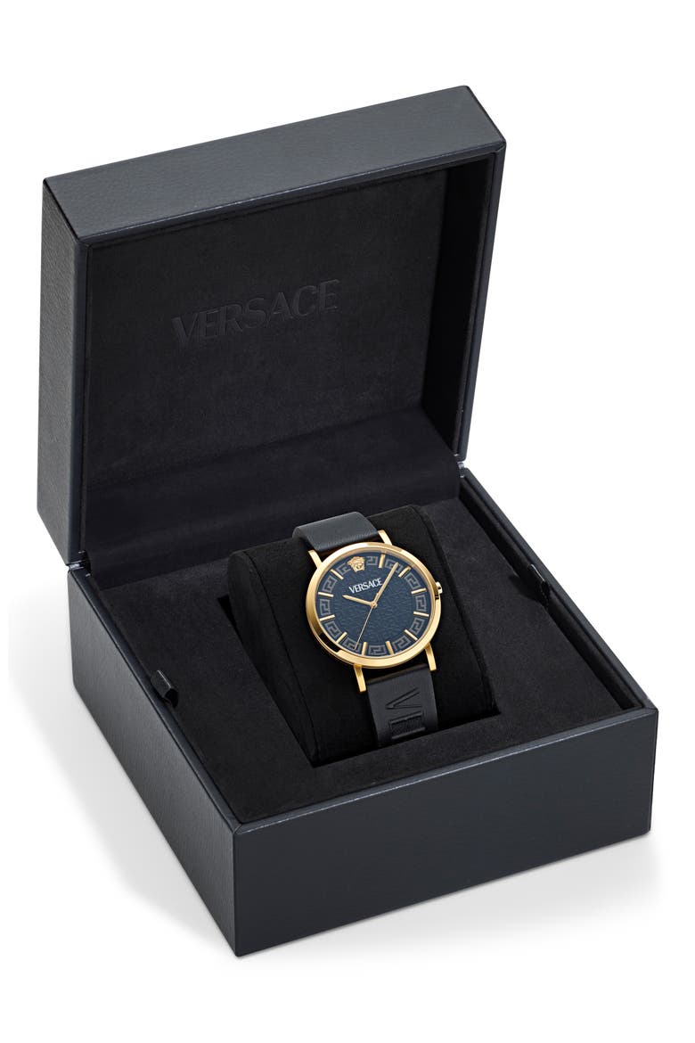 Greca Slim Leather Strap Watch, 40mm, Alternate, color, IP YELLOW GOLD